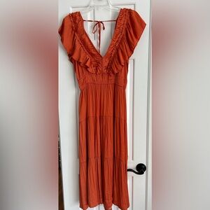 Tahiti NWOT Ruffled Burnt Orange Dress